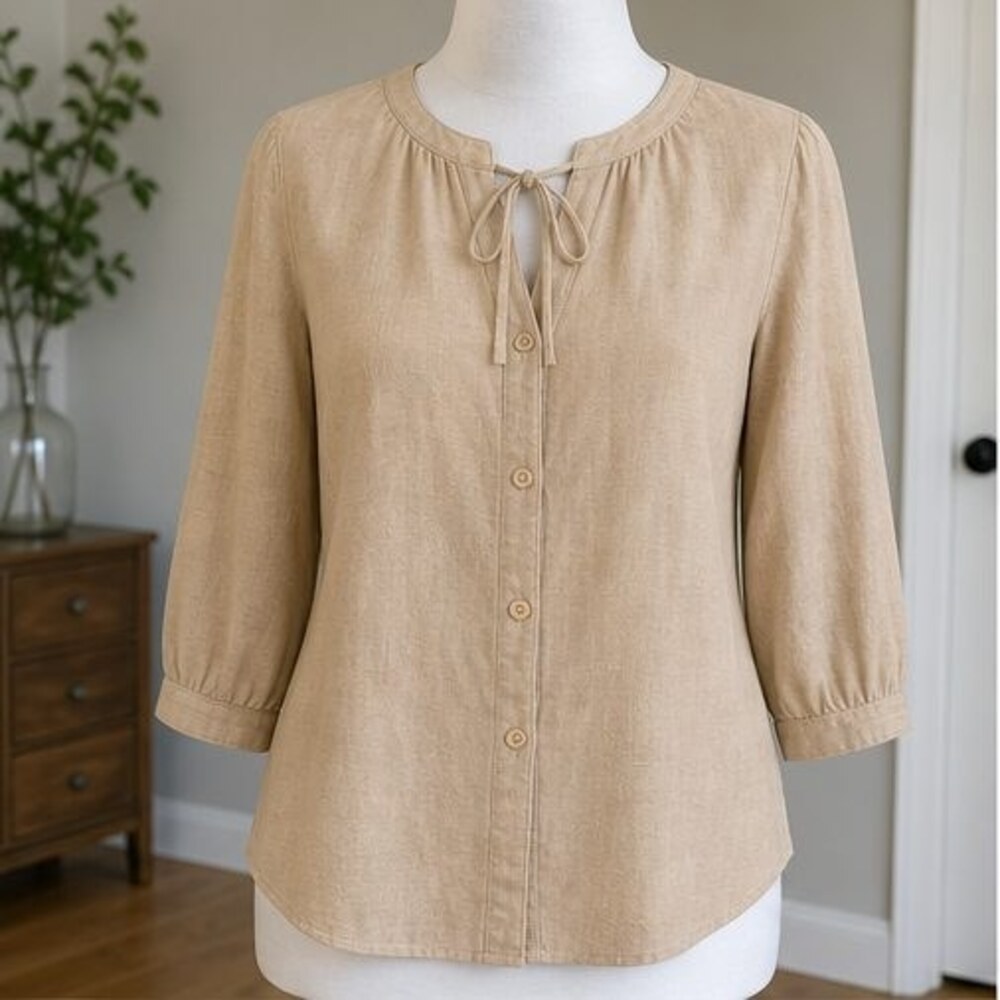 Camel V Neck Top